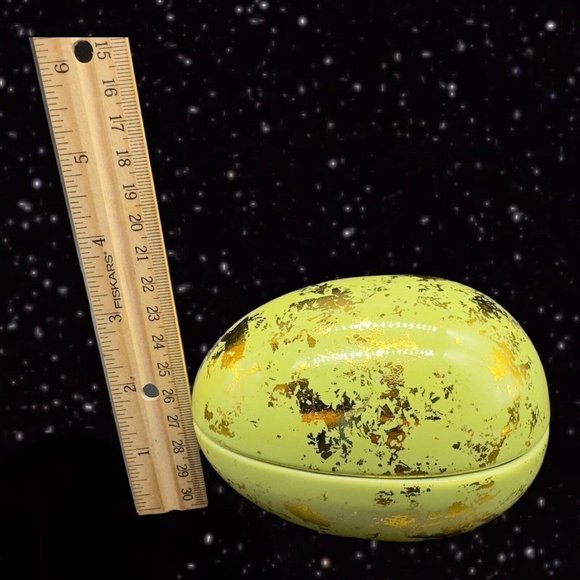 Ceramic Green Egg Shaped Trinket Box Jewelry Container w Gold Decor 5”W 3”T - Picture 3 of 10